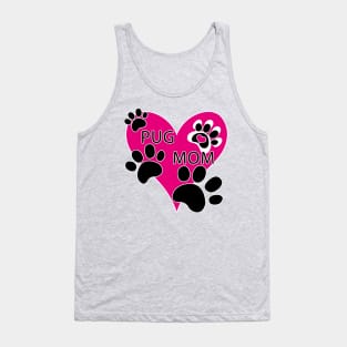 Pug Mom Big Pink Heart Dog Paw Prints Tank Top